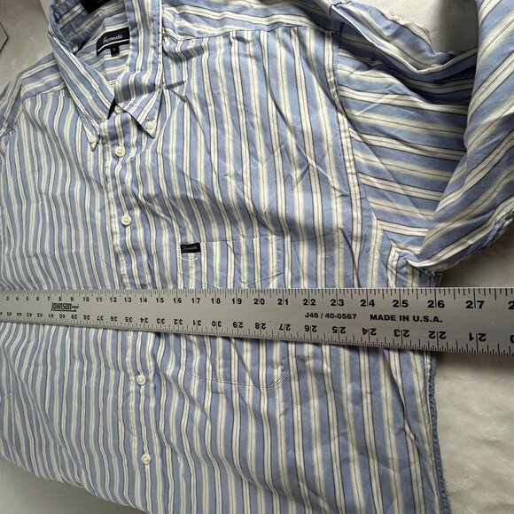 Faconnable Mens XL Blue & White Striped Button-Down Shirt 100% Cotton Pocket USA - Picture 6 of 7